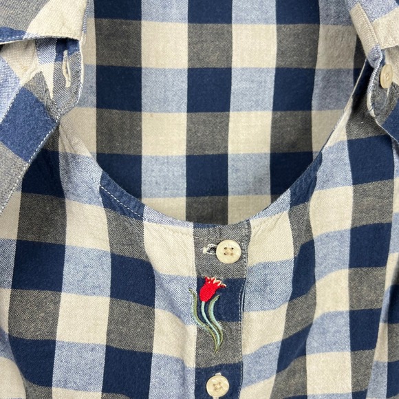 RARE Vintage 2-in-1 Blue Gingham Embroidered Shirt & Vest Women M Tulips Twofer - Picture 10 of 15